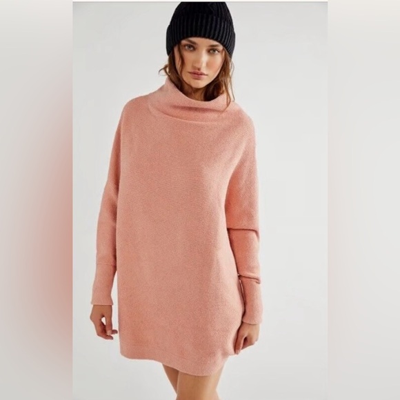 Free People Ottoman Slouchy Tunic Sweater Dress Soft Pink Cowl Ribbed Pullover S - Picture 4 of 16
